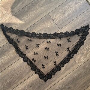 Vintage Mantilla Black Lace Triangle head Scarf cover with bows Chapel Scarf